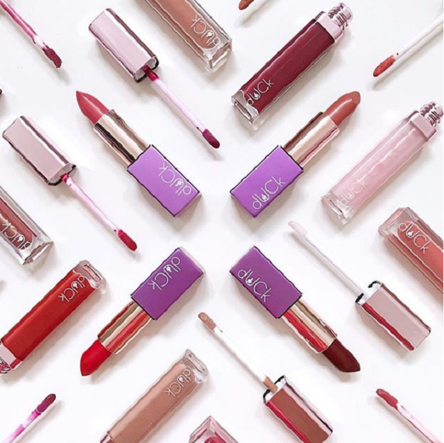 dUCk Cosmetics Your essential lip products, #Lipstickwitu Lipstick, #MatteDecisions Lip Cream and #GlossipGirl Lip Gloss.